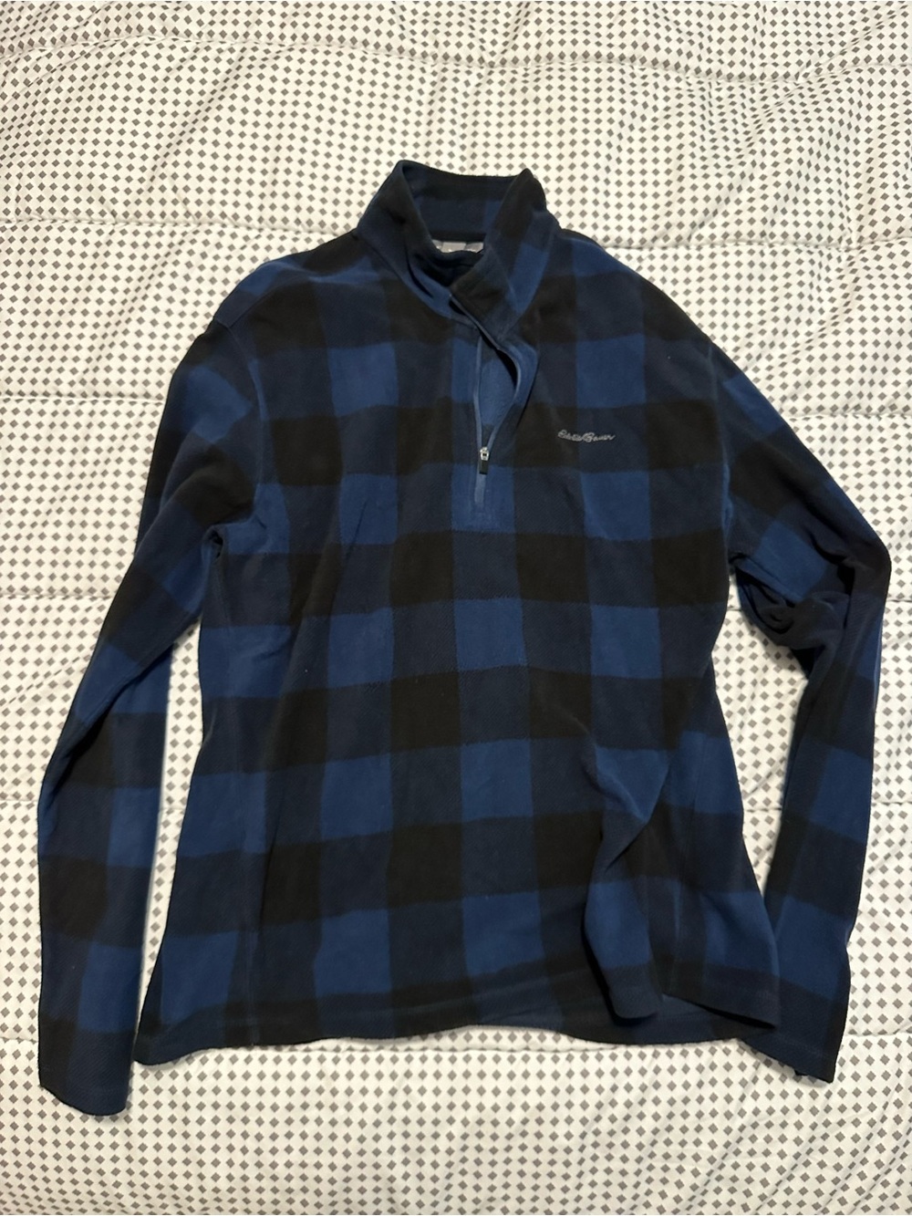 Eddie Bauer 1/4 Zip Fleece Pullover Blue Plaid